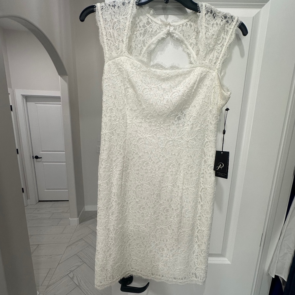 Adriana Papell IVORY CAP SLV LACE dress